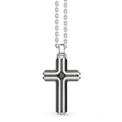 Collana Zancan in argento con pendente a croce e pietra nera.