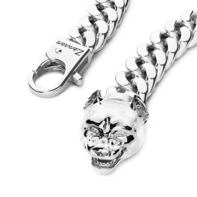 Bracciale a grumetta Zancan in argento con chiusura a testa di pitbull.
