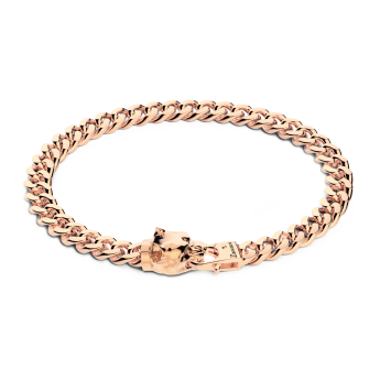 Zancan silver curb chain bracelet with pit bull head closure.