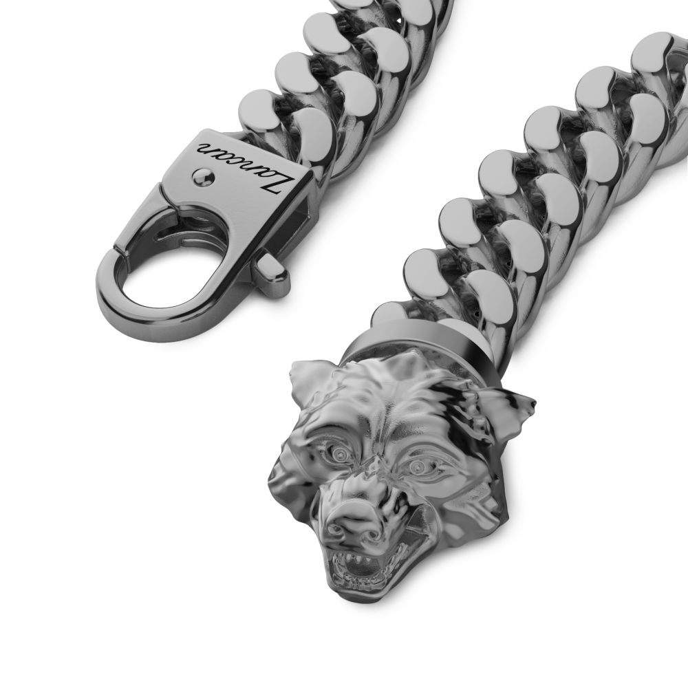 Bracciale a grumetta Zancan in argento con chiusura a testa di lupo.