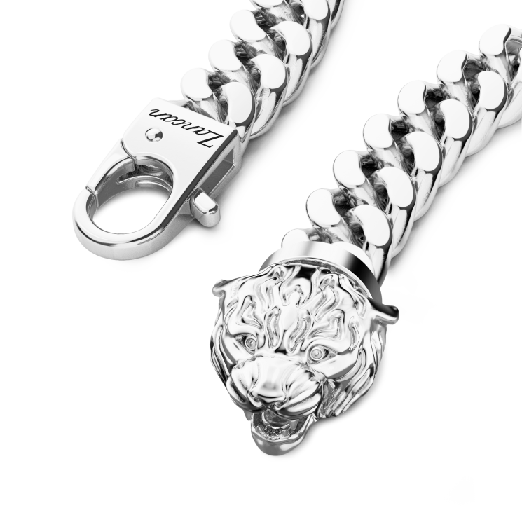 Bracciale a grumetta Zancan in argento con chiusura a testa di tigre.