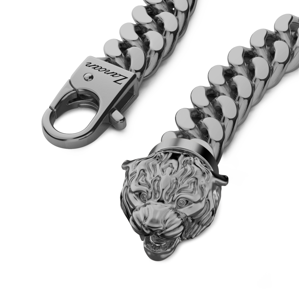 Bracciale a grumetta Zancan in argento con chiusura a testa di tigre.