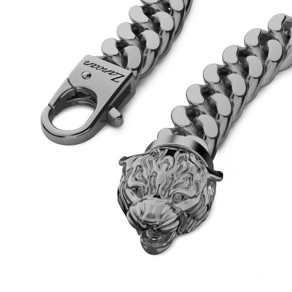 Bracciale a grumetta Zancan in argento con chiusura a testa di tigre.