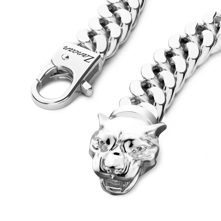 Bracciale a grumetta Zancan in argento con chiusura a testa di pantera.