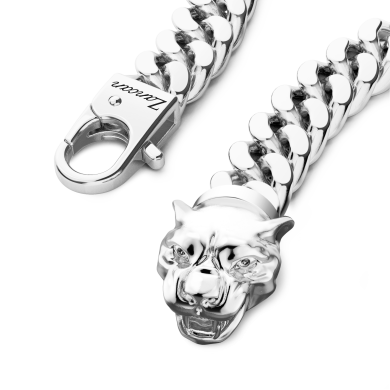 Bracciale a grumetta Zancan in argento con chiusura a testa di pantera.