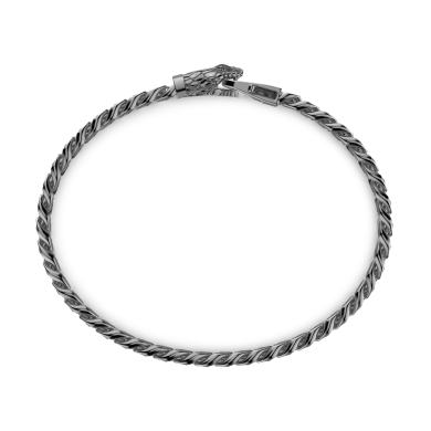 Zancan silver curb chain bracelet with snake head closure.