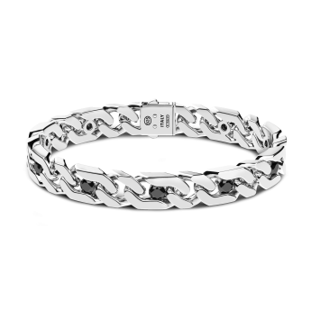 Bracciale a grumette Zanca in argento con pietre nere.