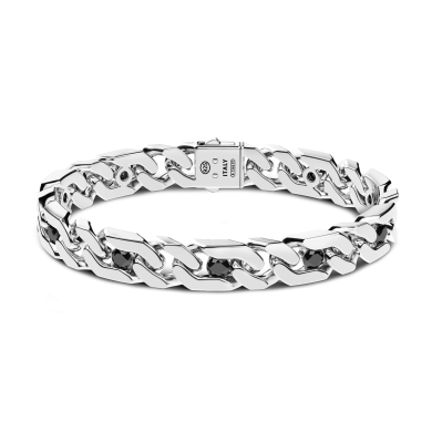 Bracciale a grumette Zanca in argento con pietre nere.