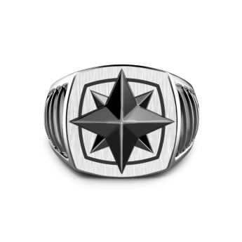 Zancan silver ring with ceramic wind rose.