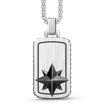 Collana Zancan in argento a targa con rosa dei venti in ceramica.