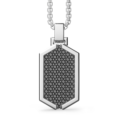 Collana Zancan in argento con pendente a targa tempestato di pietre nere.