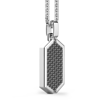Zancan silver necklace with tag pendant studded with black stones. 2