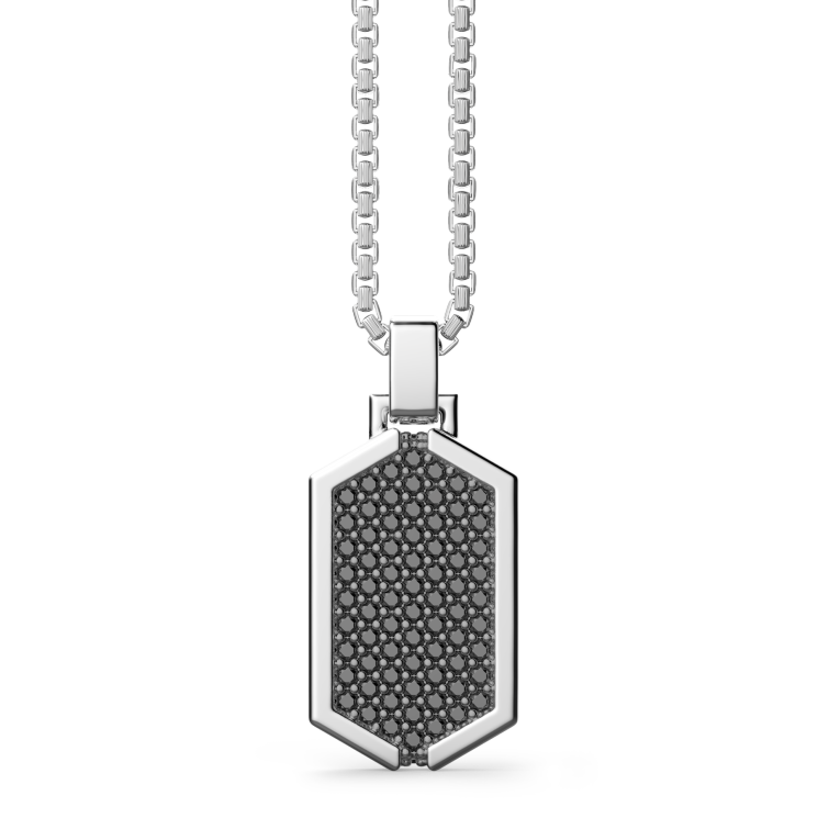 Collana Zancan in argento con pendente a targa tempestato di pietre nere.