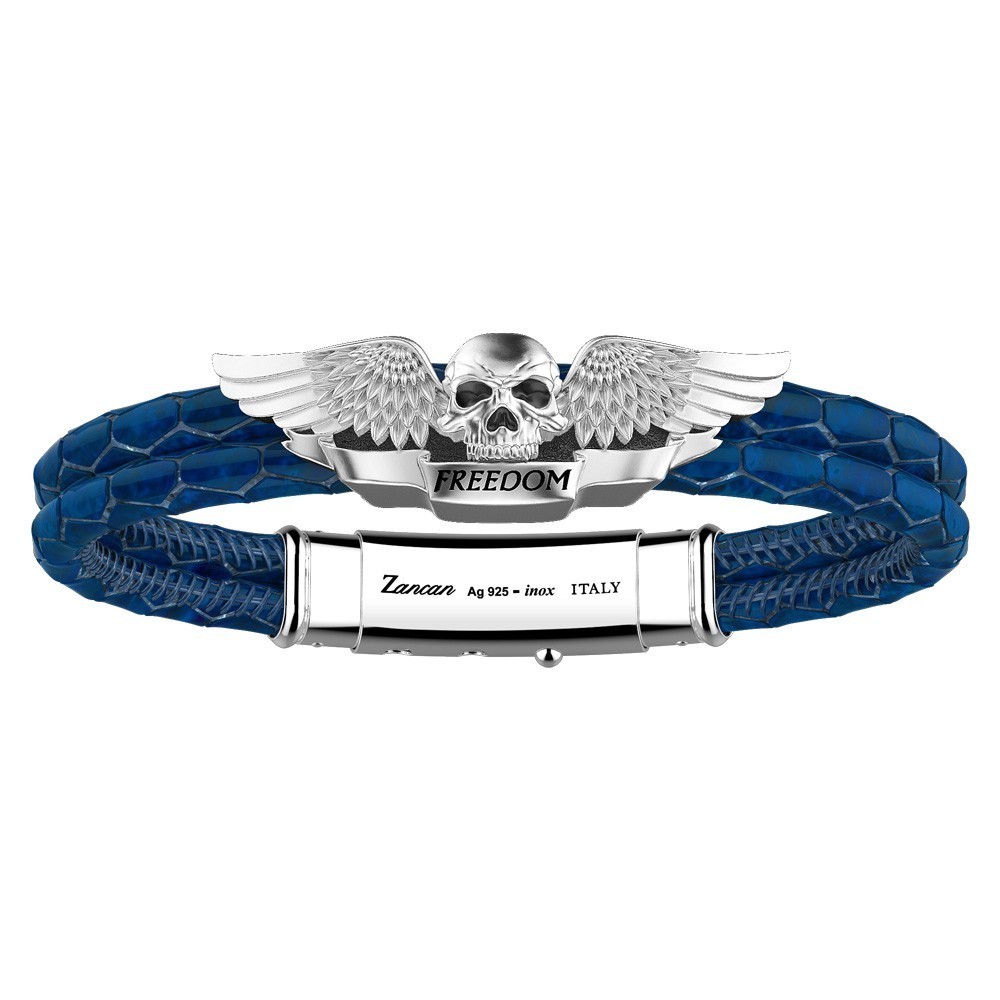 Bracciale Zancan in pelle e teschio alato in argento.
