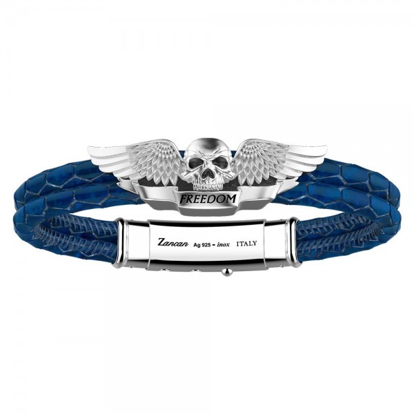 Bracciale Zancan in pelle e teschio alato in argento.