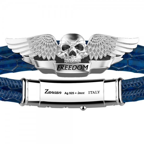 Zancan leather and silver winged skull bracelet.