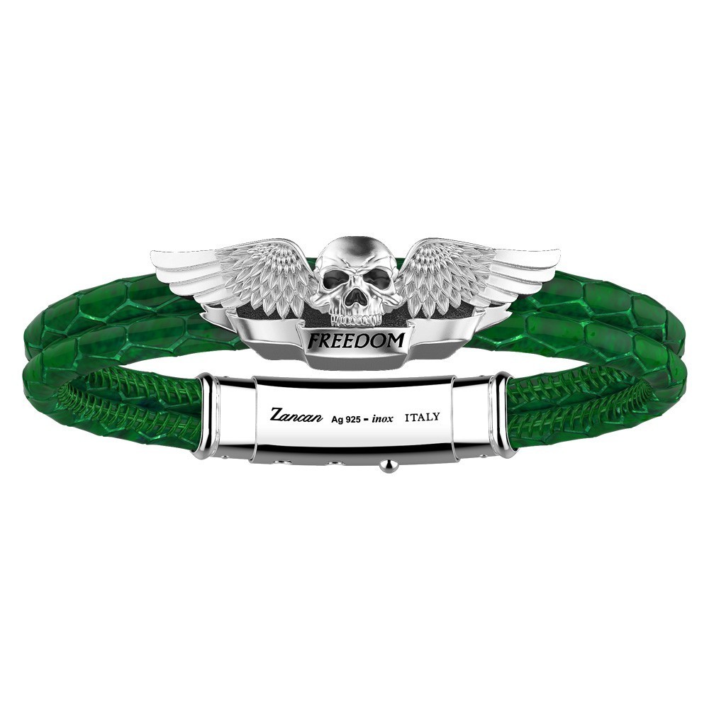 Bracciale Zancan in pelle e teschio alato in argento.