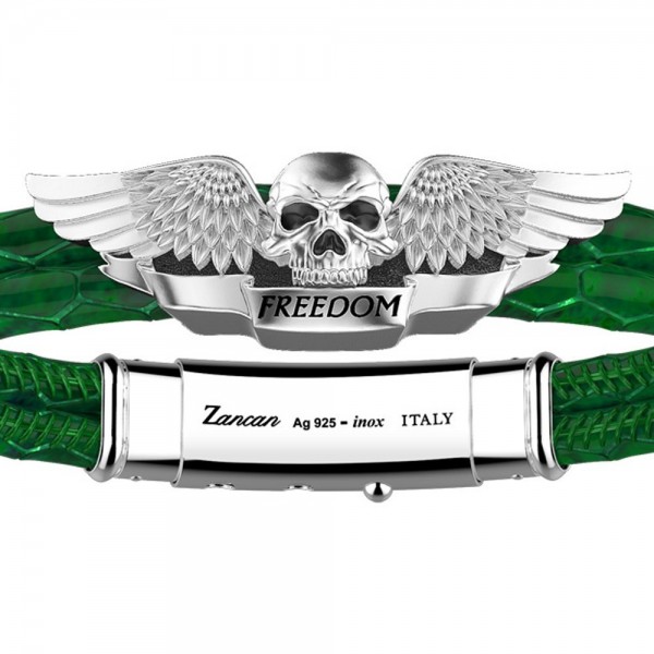 Bracciale Zancan in pelle e teschio alato in argento.