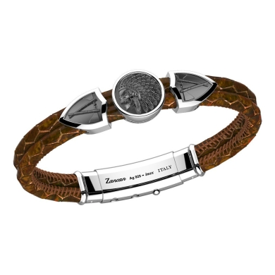 Zancan leather bracelet tag and with Native American skull.