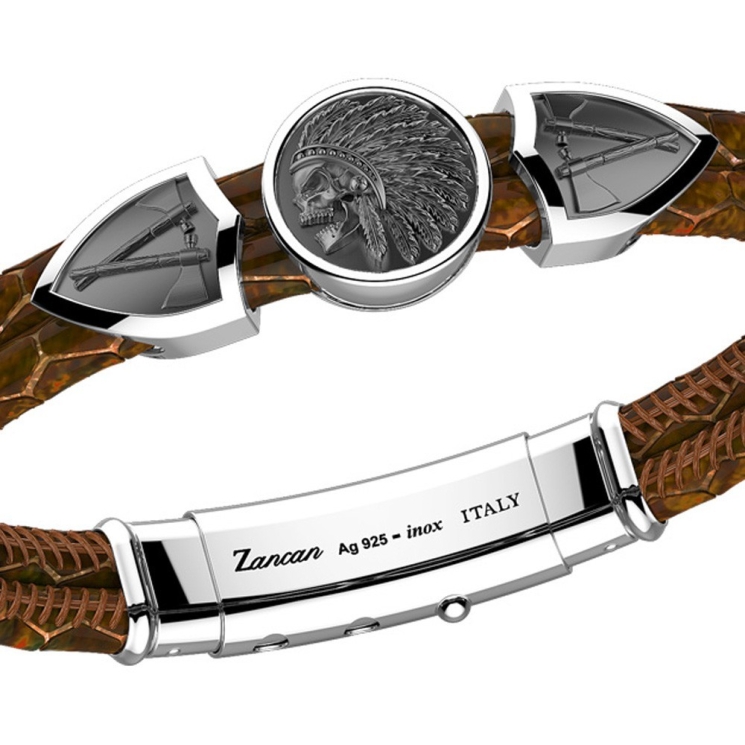 Zancan leather bracelet tag and with Native American skull.