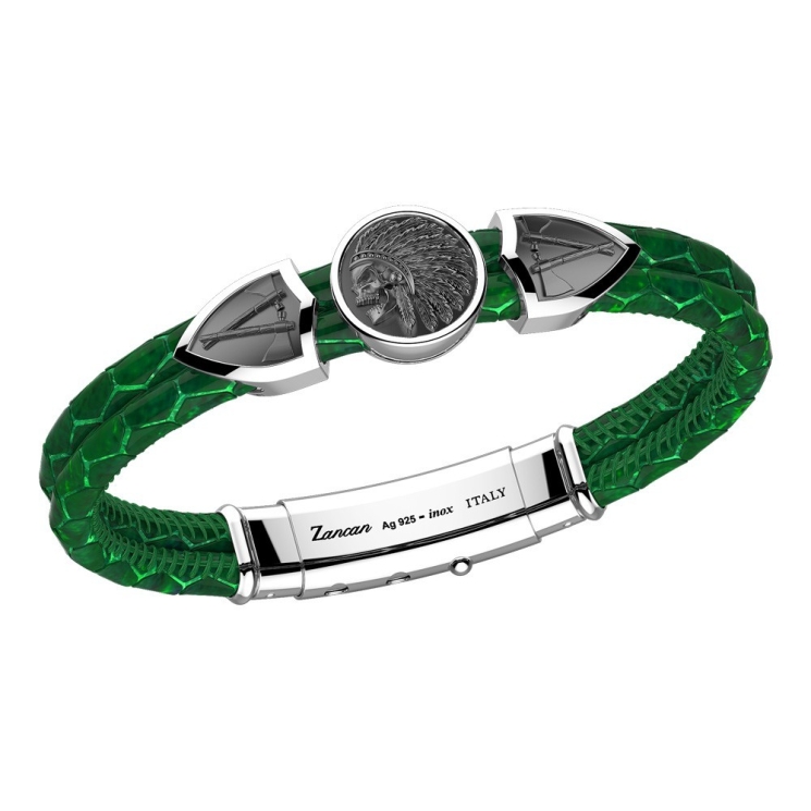 Zancan leather bracelet tag and with Native American skull.