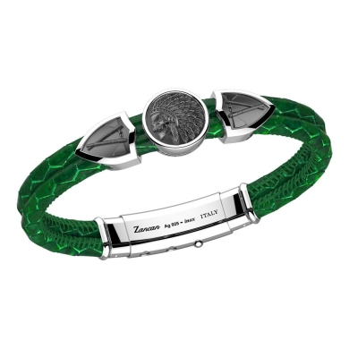 Pulsera Zancan de piel con placa y calavera de nativo americano.