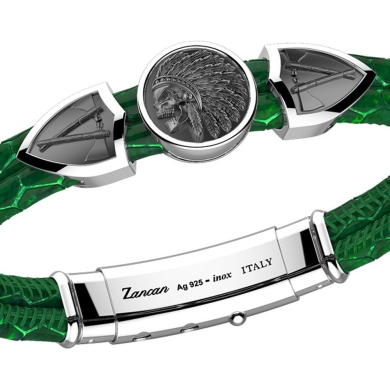 Bracciale Zancan in pelle con targa e teschio nativo americano.
