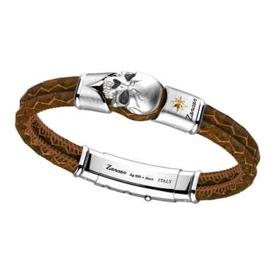 Bracciale Zancan in pelle con teschio in argento.