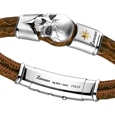 Bracciale Zancan in pelle con teschio in argento.