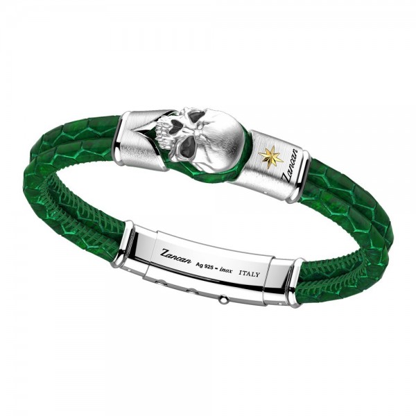 Pulsera Zancan de piel con calavera de plata.