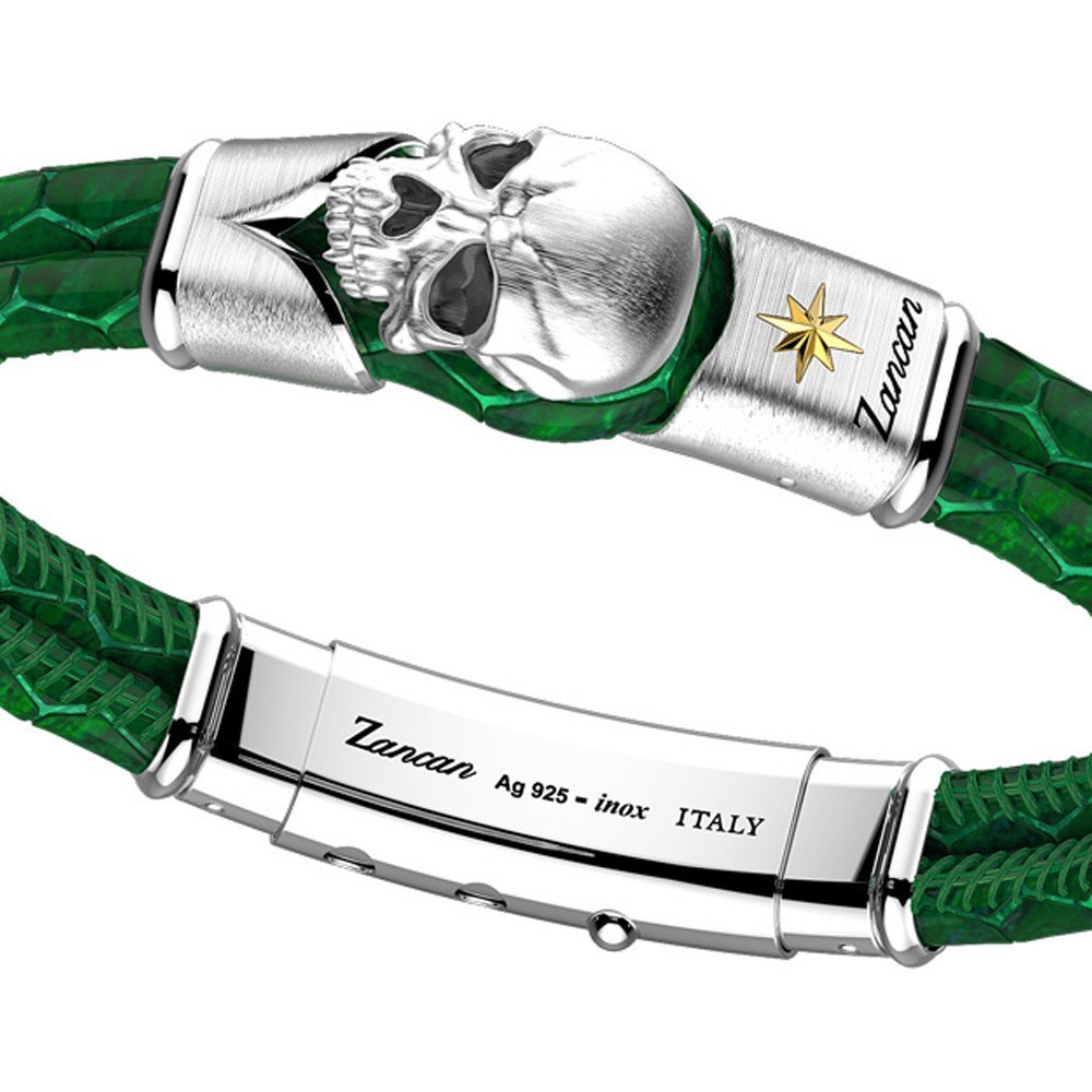 Bracciale Zancan in pelle con teschio in argento.