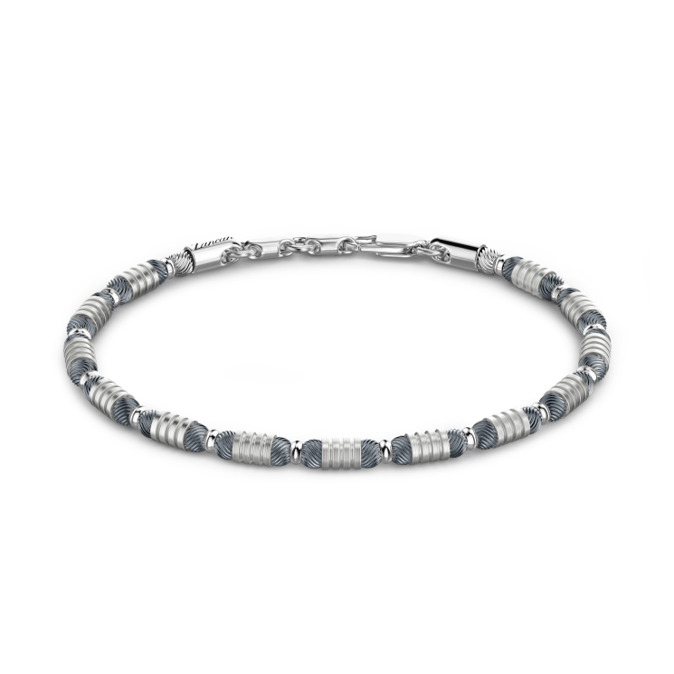Zancan soft silver beads and tubular element bracelet.