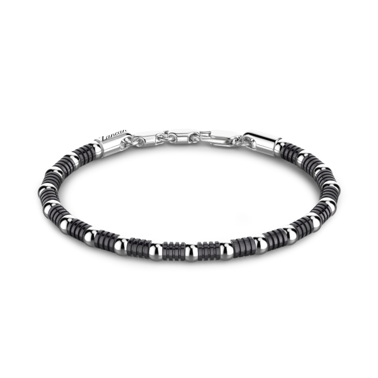 Bracciale Zancan morbido in argento a sfere ed elementi tubolari.