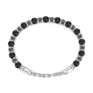 Bracciale Zancan morbido con sfere in argento e in pietra onice.