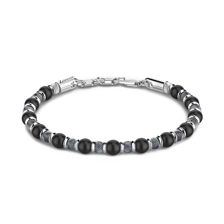 Zancan-Gliederarmband mit Kugeln aus Silber und Onyxsteinen.