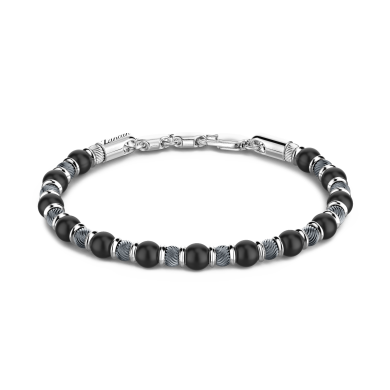 Bracciale Zancan morbido con sfere in argento e in pietra onice.