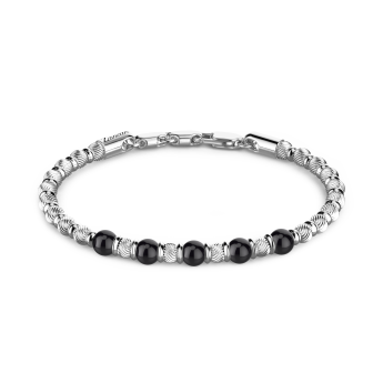 Bracciale Zancan morbido con sfere in argento e in pietre dure naturali.