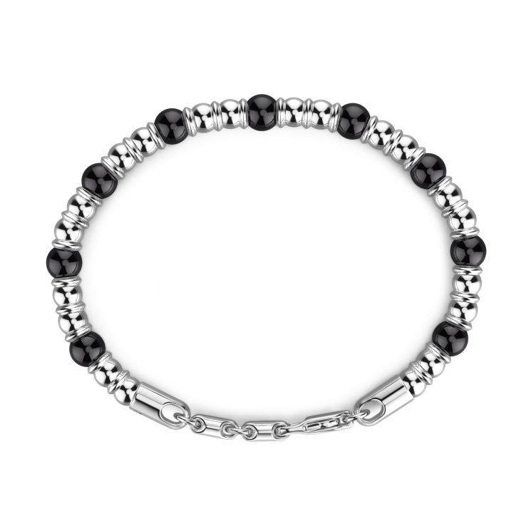 Zancan soft bracelet with silver beads and hard natural stones.