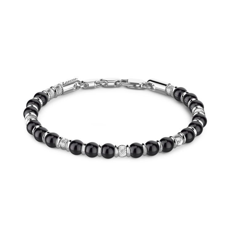 Zancan soft bracelet with silver beads and hard natural stones.