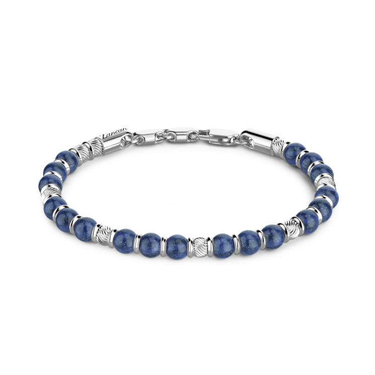 Pulsera Zancan flexible con esferas de plata y piedras duras naturales.