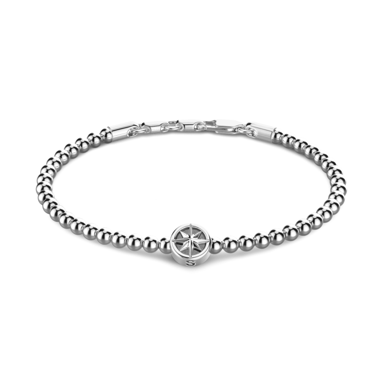 Pulsera Zancan flexible con esferas de plata y rosa de los vientos.