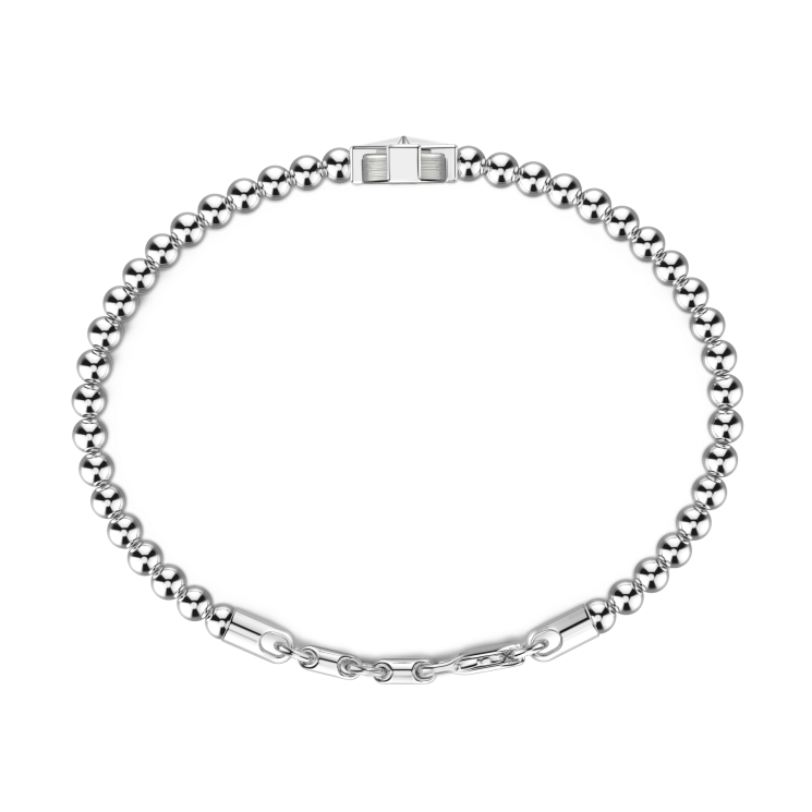 Pulsera Zancan flexible con esferas de plata y cruz griega.