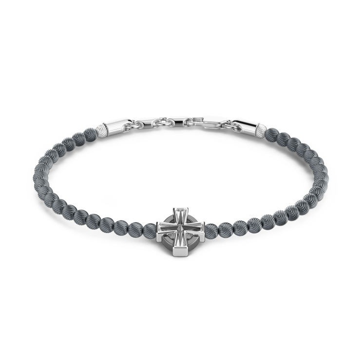Bracciale Zancan morbido con sfere in argento e croce greca.