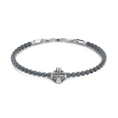 Pulsera Zancan flexible con esferas de plata y cruz griega.