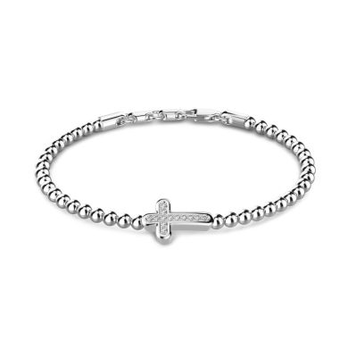 Bracciale Zancan morbido con sfere in argento e croce con pietre nere.