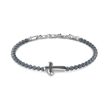 Zancan soft bracelet with silver beads and cross with stones.