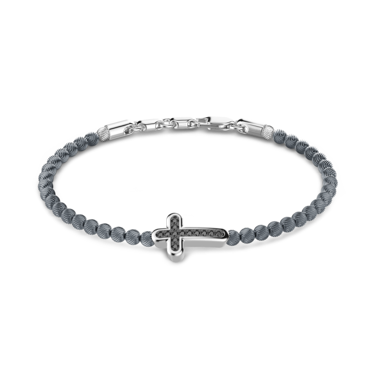 Zancan soft bracelet with silver beads and cross with stones.