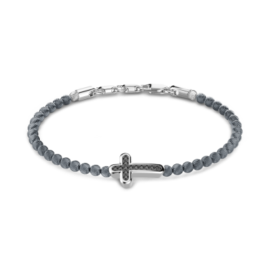 Zancan soft bracelet with silver beads and cross with stones.
