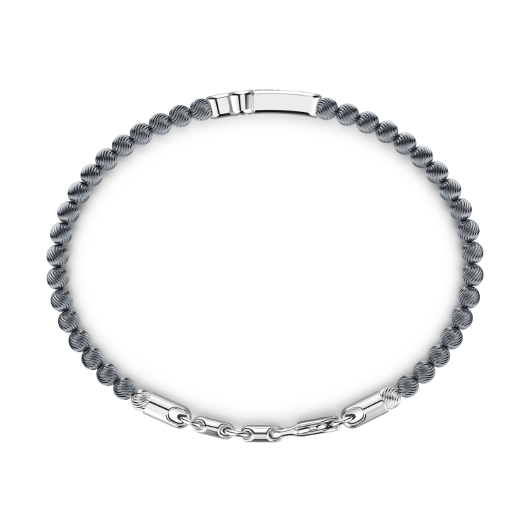 Zancan soft bracelet with silver beads and cross with stones.