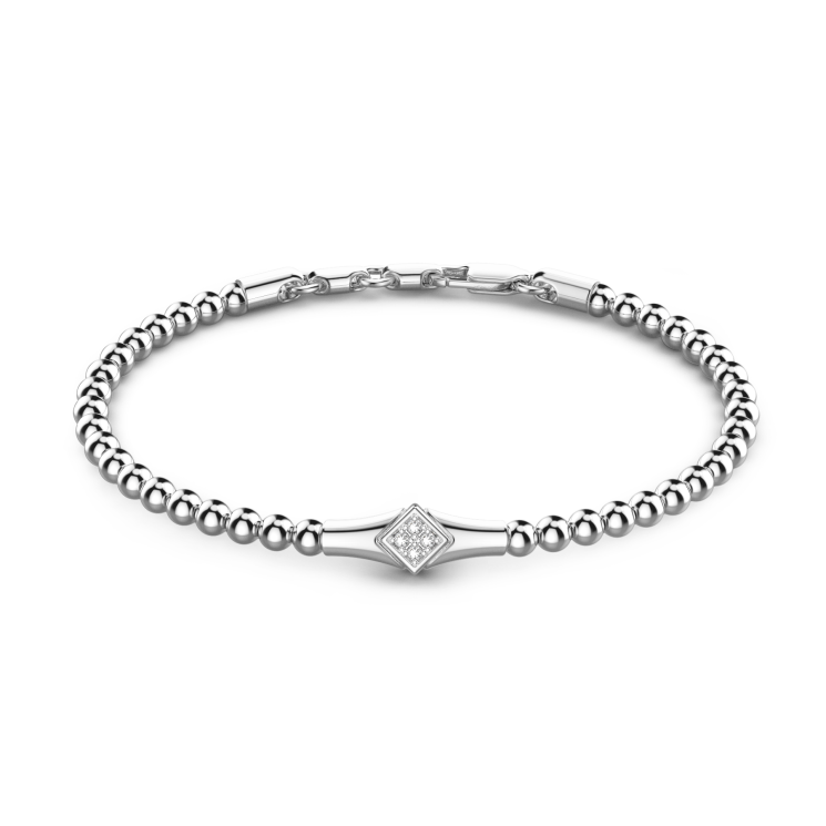 Zancan soft bracelet with silver beads and tag with stones.